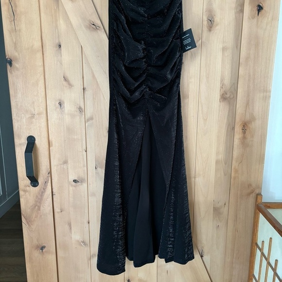 LULUS Strapless Ruched Glitter Maxi Dress Black Size Small Bodycon - Picture 6 of 12